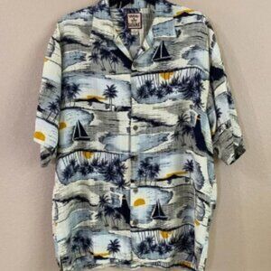 Tommy Bahama Medium Silk Hawaiian Palm Tree Sunset Short Sleeve Button Up Shirt